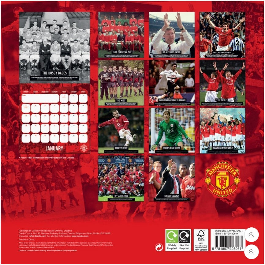 Manchester Man United Legends 2027 Square Calendar - Back