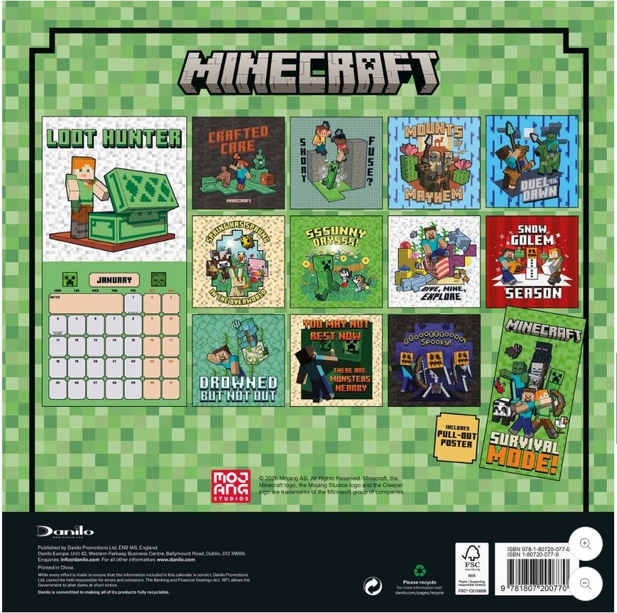 Minecraft 2027 Square Calendar Kalender - Image Back