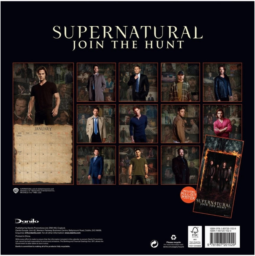Supernatural 2027 Väggkalender. Ny. Sam + Dean - E