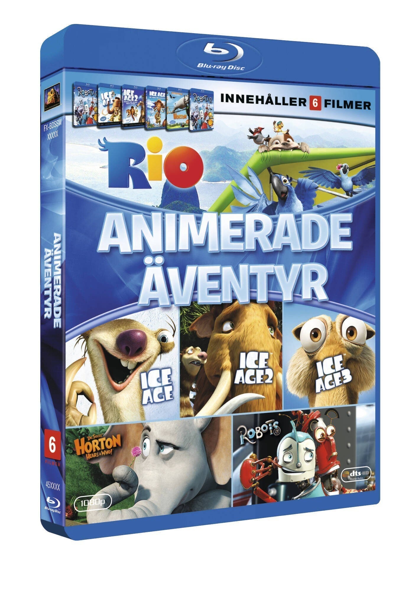 Animerade Äventyr / 6 Animerade Filmer / Blu-ray Box / Ice Age 1, 2 och 3 / Rio / Horton / Robotar / Ny och inplastad