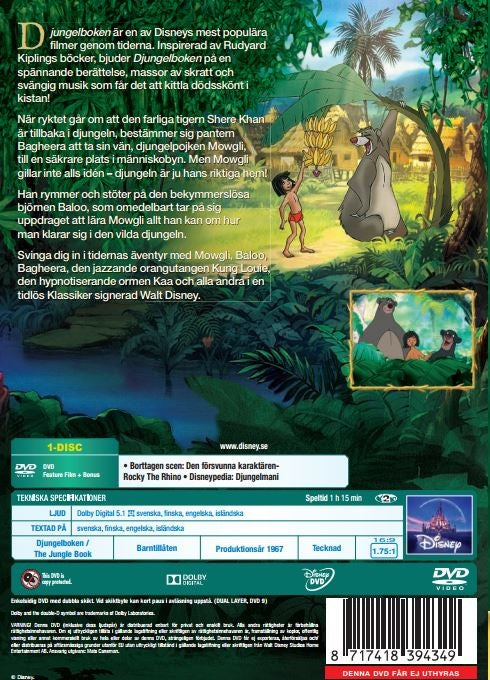 Djungelboken (The Jungle Book) - Disney Klassiker - Svenskt Tal! - DVD - Ny Inplastad