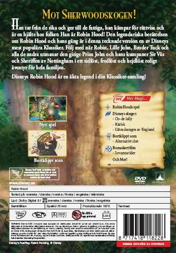 Robin Hood - Disney Klassiker - DVD - Alla Talar Svenska - Ny Inplastad
