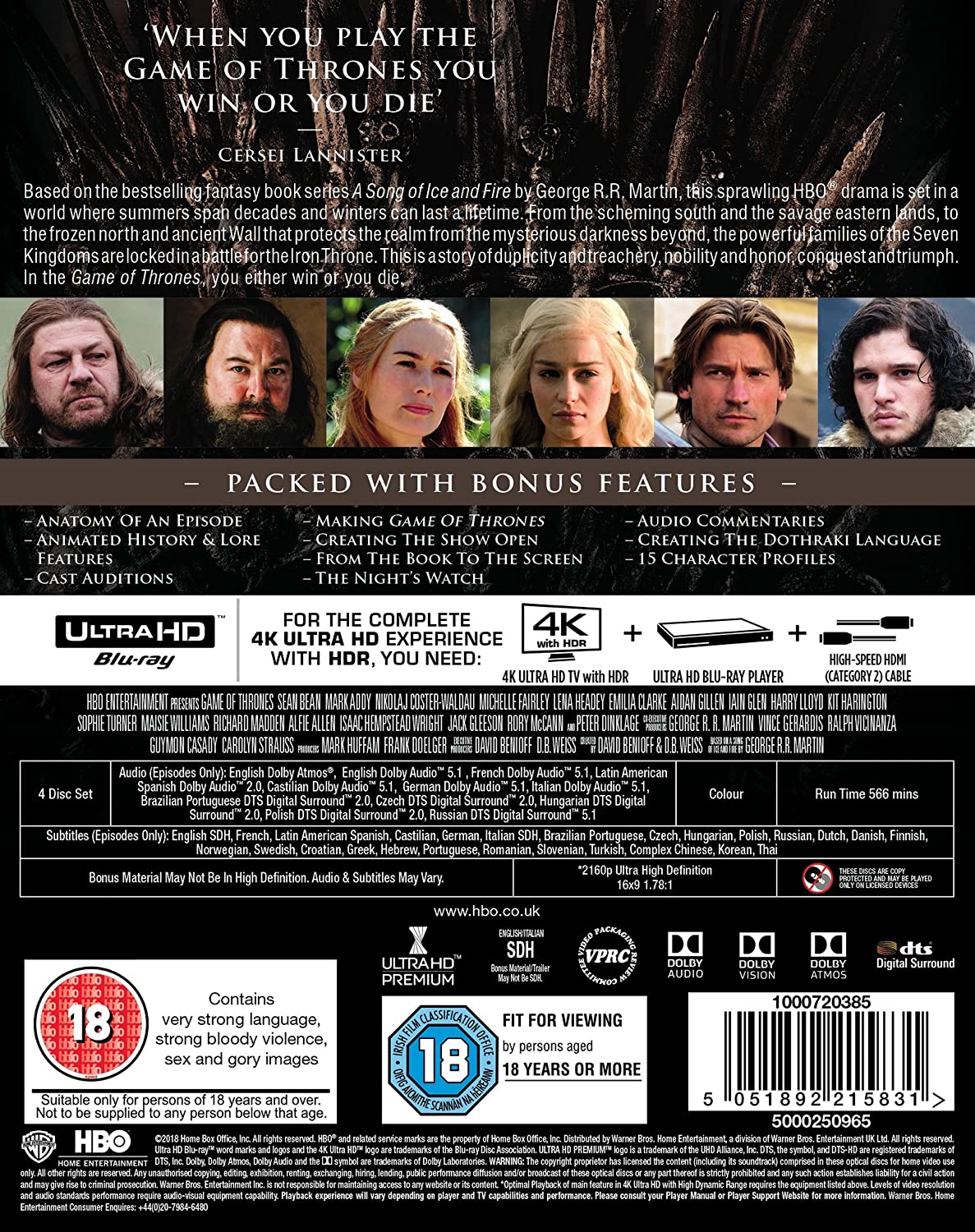 Game of Thrones / Säsong 1 / 4K Ultra HD / Import Blu-ray / Ny och Inplastad