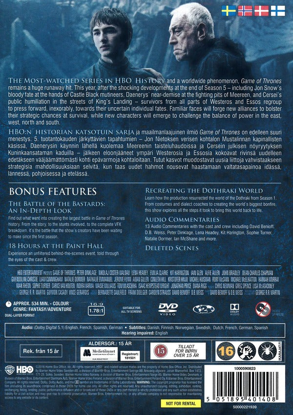 Game of Thrones Season 6 DVD, new and sealed - Back