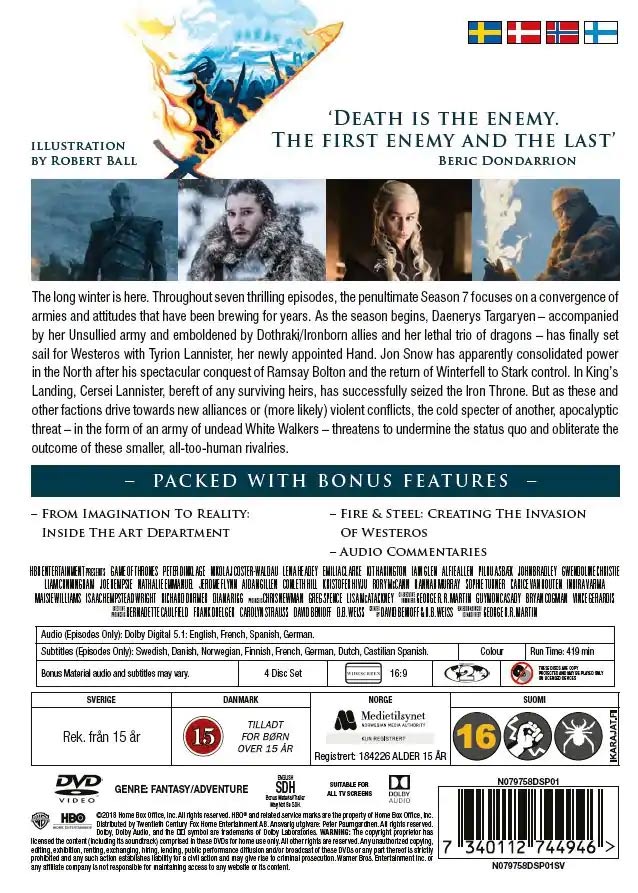 Game of Thrones Season 7 Limited Edition DVD, HBO - Back
