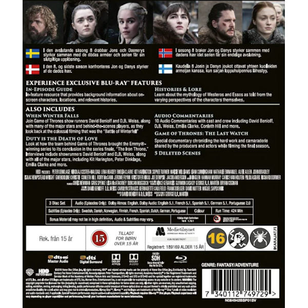 Game of Thrones Season 8 Blu-ray, no slipcase, new and sealed - Back