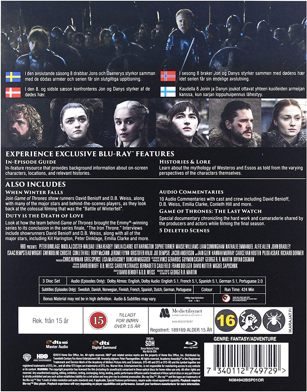 Game of Thrones Säsong 8 Blu-ray with Slipcase baksida