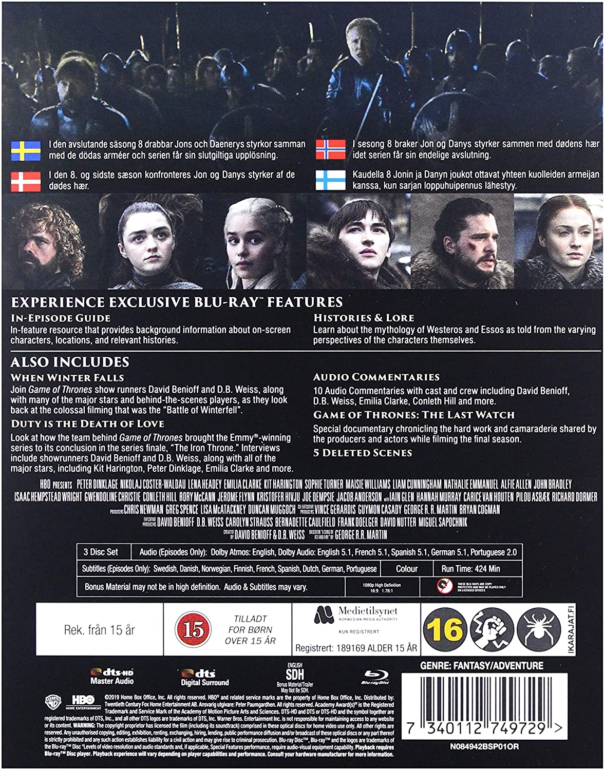 Game of Thrones Säsong 8 Blu-ray with Slipcase baksida