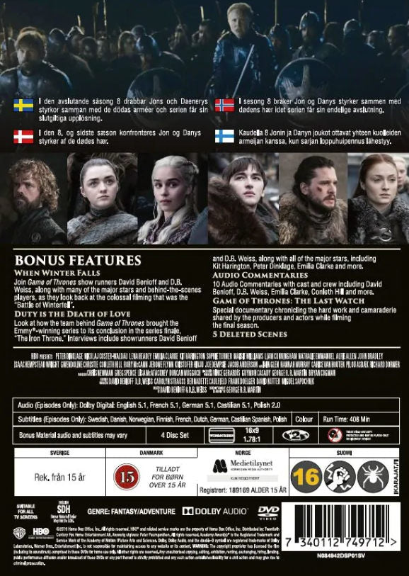 Game of Thrones Säsong 8 DVD, ny och inplastad, Peter Dinklage, Emilia Clarke, Kit Harington, Lena Headey - Back
