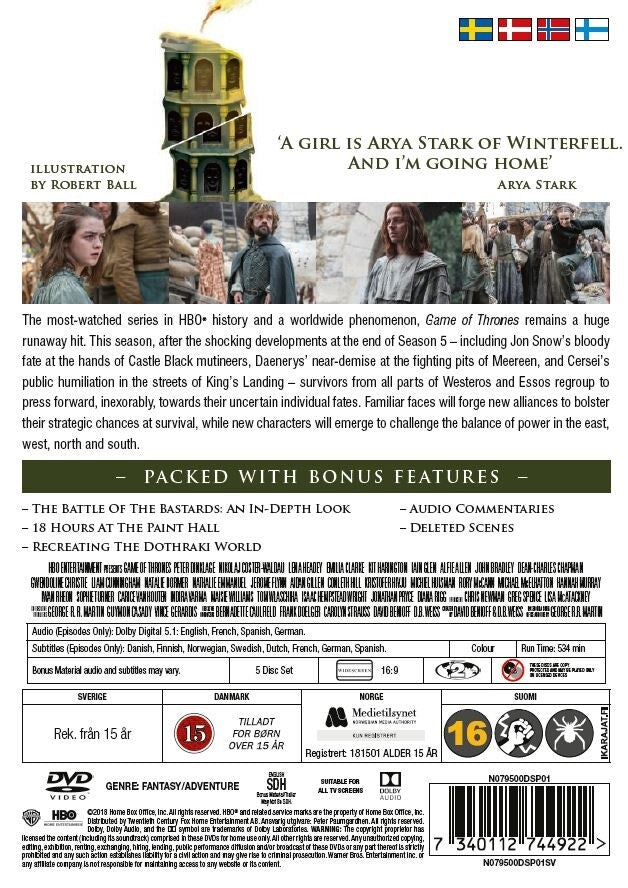 Game of Thrones Season 6 DVD, Robert Ball Limited Edition artwork, new and sealed - Back