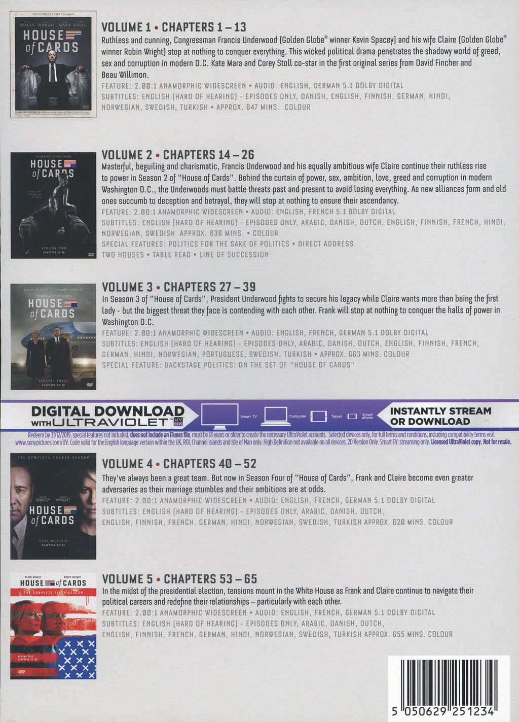 House of Cards - Säsong  1-5 - DVD Boxset - Ny Inplastad